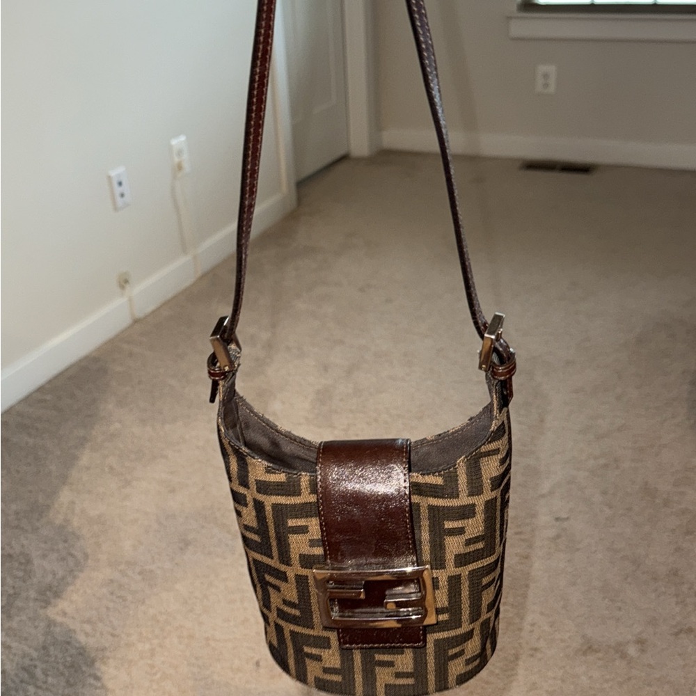 100% Authentic Vintage Fendi Dark Brown Monogram Shoulder Bag